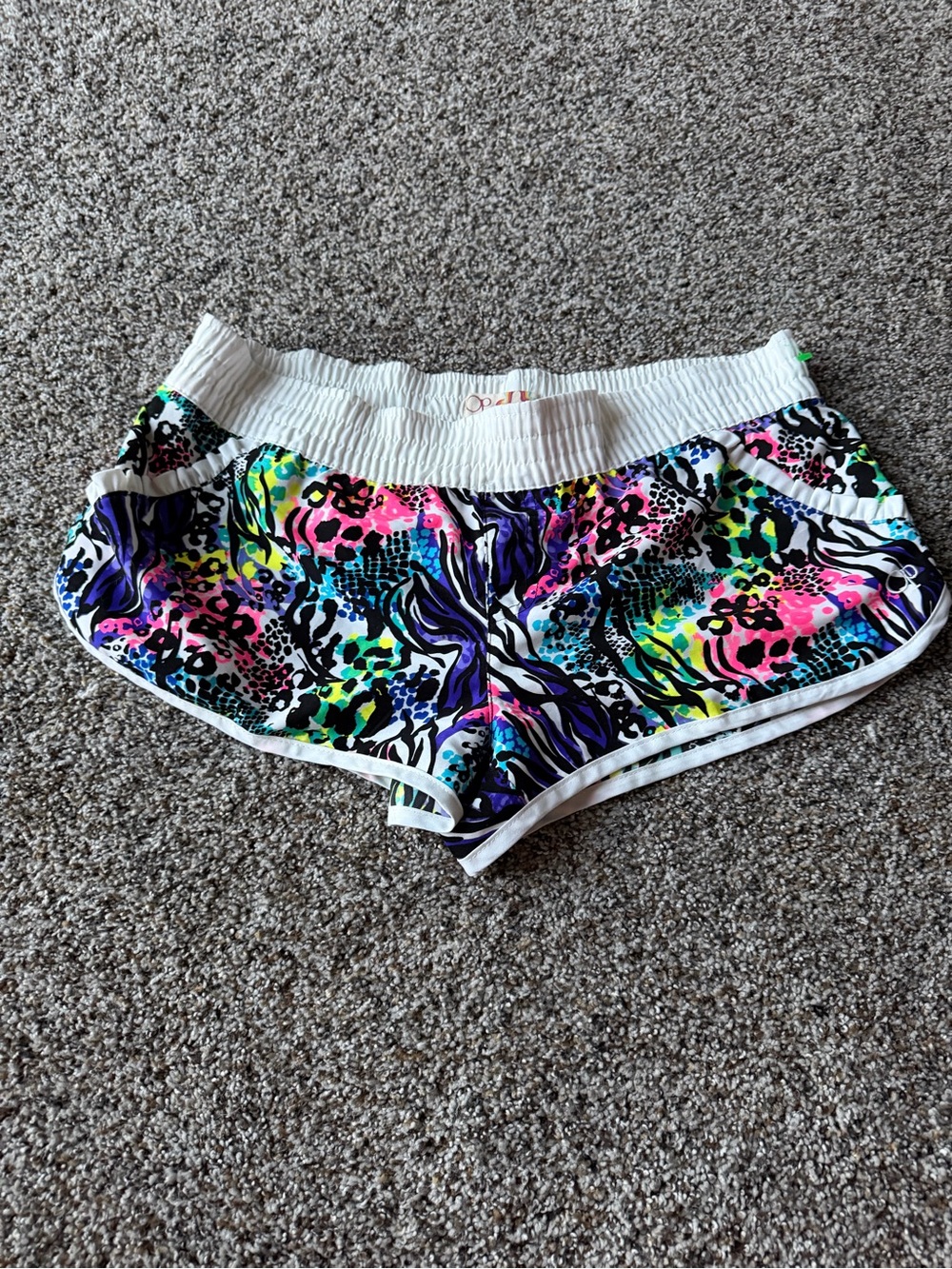 OP Ocean Pacific Y2K Neon Animal Print Board Shorts M 7-9 Dolphin Swim Retro